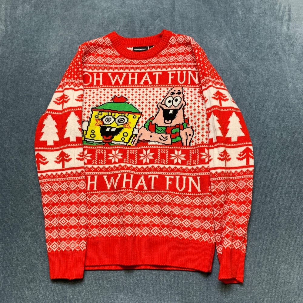 Nickelodeon Ugly Christmas Sweater Men S Red White Acrylic SpongeBob SquarePants